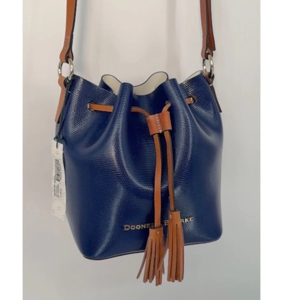 Dooney & Bourke Serena Drawstring Crossbody Blue Lizard Embossed Leather 104-29 - Picture 15 of 16